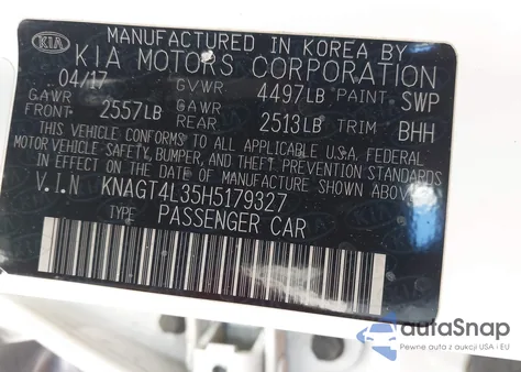 2017 Kia Optima Lx from USA, damaged, VIN KNAGT4L35H5179327